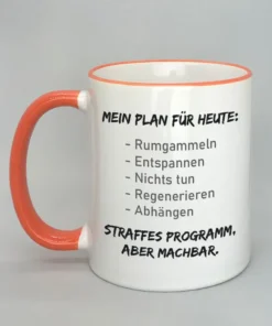 Lustige Spruchtasse mit farbigem Rand