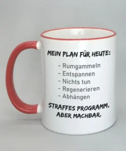 Lustige Spruchtasse mit farbigem Rand