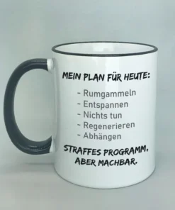Lustige Spruchtasse mit farbigem Rand
