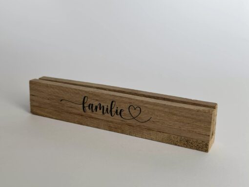 Bilderhalter aus Holz mit Aufdruck