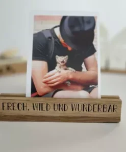 Bilderhalter aus Holz mit Aufdruck