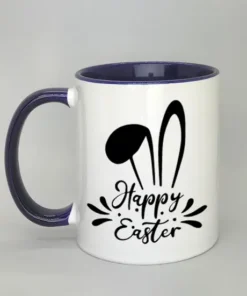 Tasse mit Ostermotiv und farbiger Innenseite dunkelblau