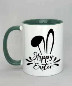 Tasse mit Ostermotiv und farbiger Innenseite dunkelgrün