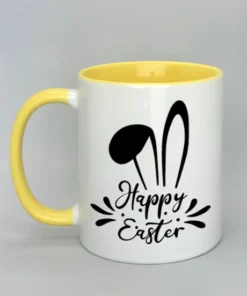 Tasse mit Ostermotiv und farbiger Innenseite gelb