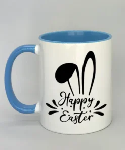Tasse mit Ostermotiv und farbiger Innenseite hellblau