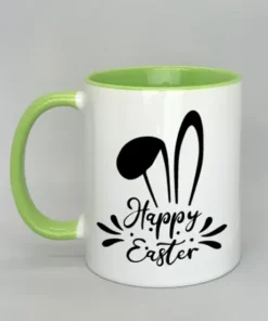 Tasse mit Ostermotiv und farbiger Innenseite hellgrün