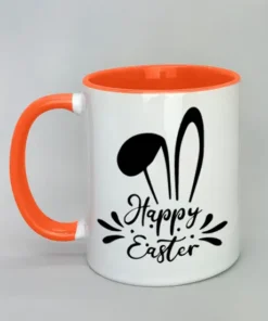 Tasse mit Ostermotiv und farbiger Innenseite orange