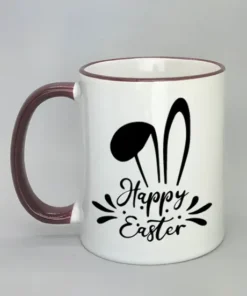 Tasse mit Ostermotiv und farbigem Rand bordeaux