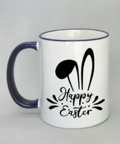 Tasse mit Ostermotiv und farbigem Rand dunkelblau