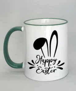 Tasse mit Ostermotiv und farbigem Rand dunkelgrün