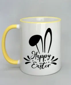 Tasse mit Ostermotiv und farbigem Rand gelb