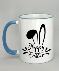Tasse mit Ostermotiv und farbigem Rand hellblau