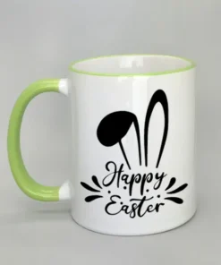 Tasse mit Ostermotiv und farbigem Rand hellgrün