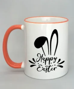 Tasse mit Ostermotiv und farbigem Rand orange
