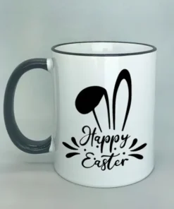 Tasse mit Ostermotiv und farbigem Rand schwarz
