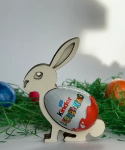 Eierhalter in Hasenform mit Überraschungsei Pappelholz