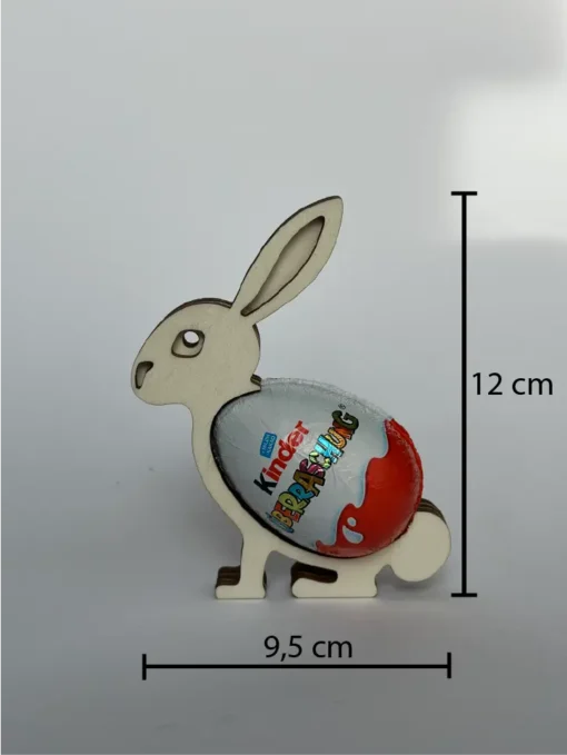 Eierhalter in Hasenform mit Überrachungsei mit Abmessungen