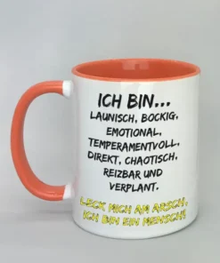 Spruchtasse Ich bin launisch... mit farbiger Innenseite rot