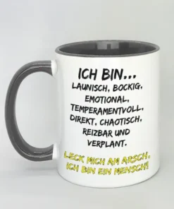 Spruchtasse Ich bin launisch... mit farbiger Innenseite schwarz