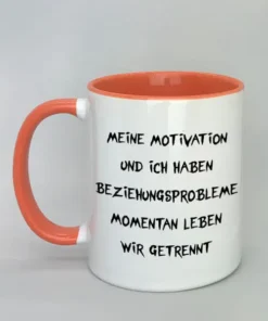Spruchtasse "Meine Motivation und ich..." mit farbiger Innenseite rot