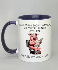 Spruchtasse mit farbiger Innenseite dunkelblau
