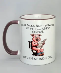 Spruchtasse mit farbigem Rand bordeaux