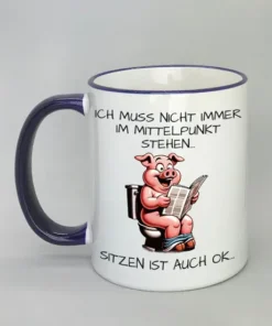 Spruchtasse mit farbigem Rand dunkelblau