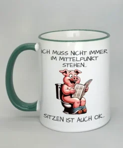 Spruchtasse mit farbigem Rand dunkelgrün