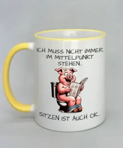 Spruchtasse mit farbigem Rand gelb