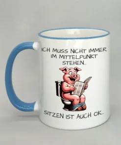 Spruchtasse mit farbigem Rand hellblau