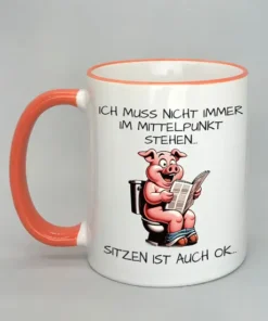 Spruchtasse mit farbigem Rand orange