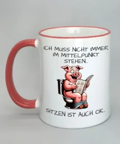 Spruchtasse mit farbigem Rand rot