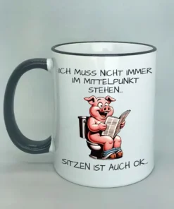 Spruchtasse mit farbigem Rand schwarz